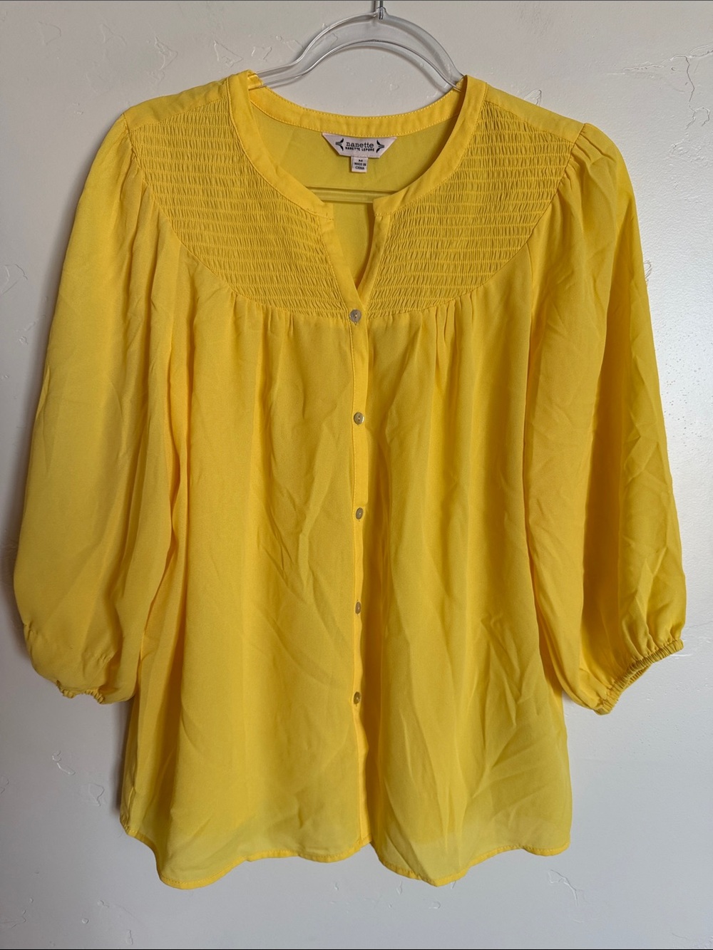 Nanette Lepore Yellow Smocked Yoke Button-Down Blouse